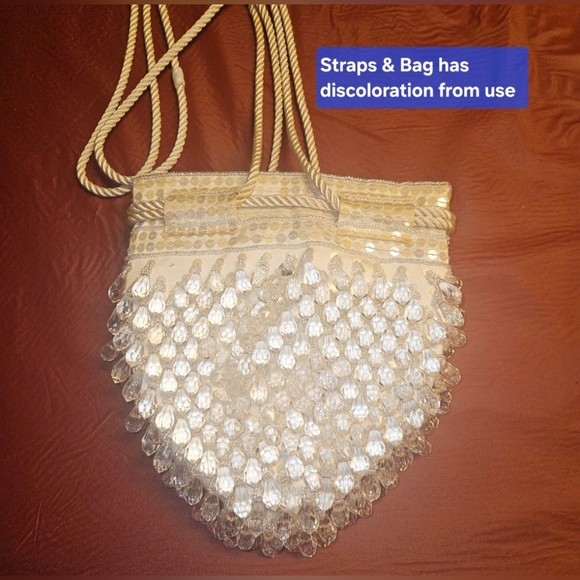 Kate Landry Vtg Party/Cocktail Shiny Beaded Bucket Bag w/Rope Long Straps G.U.C. - Picture 7 of 8